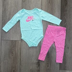 NIKE 2PC LONG SLEEVE BODYSUIT AND LEGGINGS OUTFIT MINT PINK 24MO